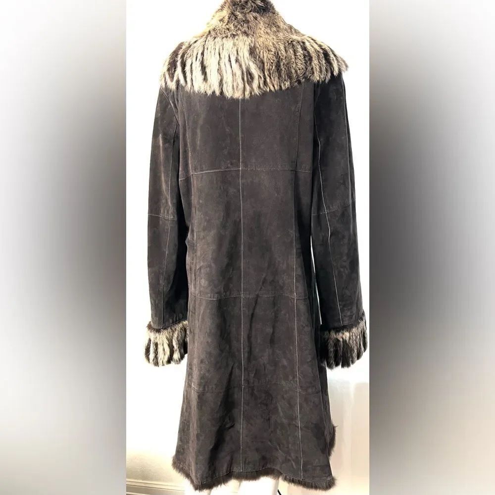 Raffaelo Leather Suede Coat with Fur Trim - Picture 3 of 15